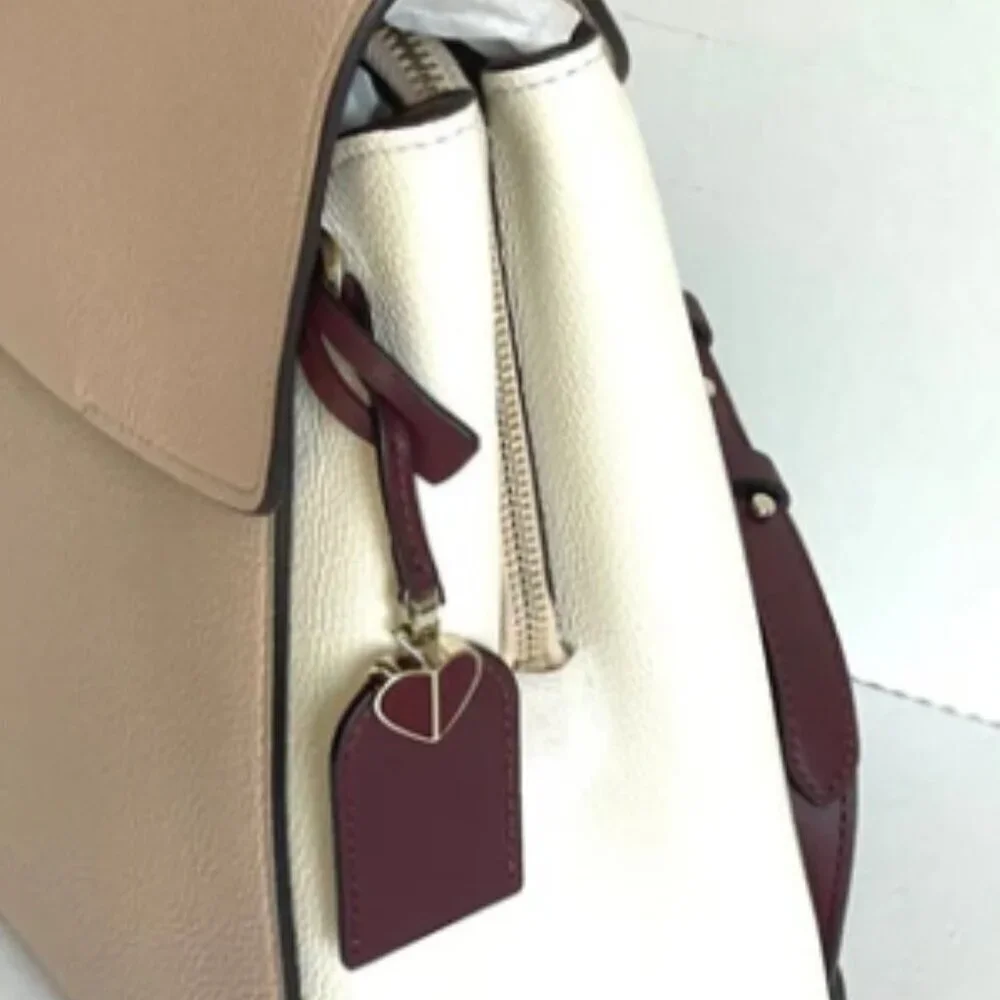 Kate Spade Grace Medium Backpack Beige Colorblock Leather Flap